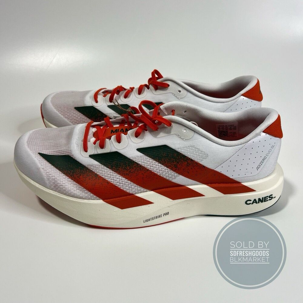 Men's Adidas EVO SL Miami Hurricanes Running Shoes JQ2148 Size 12